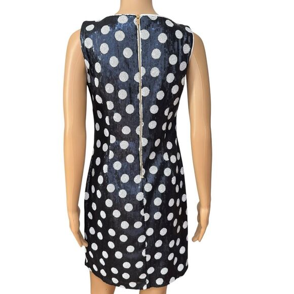 M by Maia Navy/White Stretch Sequin Polka Dot Exposed Back Zipper Sheath Dress 2 - Picture 4 of 9